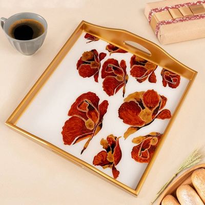 Alternate image for Reverse Painted Glass Tray with Poppy Motifs from Peru Gleaming Poppies in White