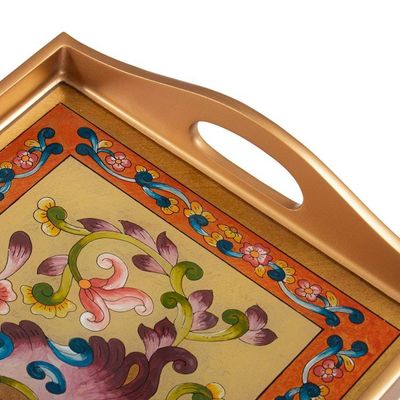 Alternate image for Golden-Toned Handcrafted Floral Reverse-Painted Glass Tray Evening Harvest