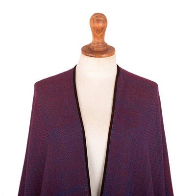 Alternate image for Woven Soft 100 Baby Alpaca Ruana in Bordeaux and Blue Hues Bordeaux Aurora