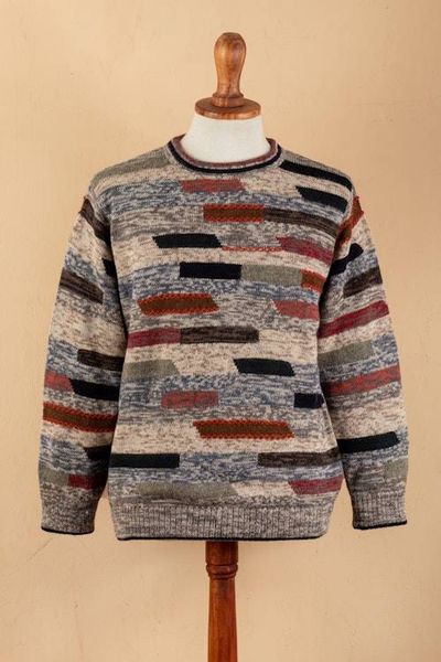 Alternate image for Mens Colorful Patterned 100 Alpaca Pullover from Peru Inca Walls