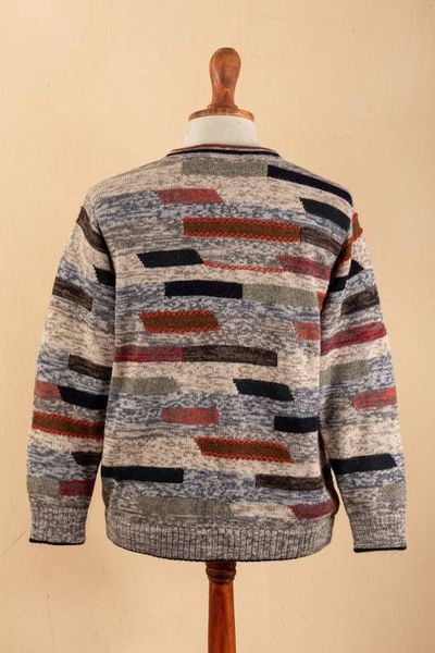 Alternate image for Mens Colorful Patterned 100 Alpaca Pullover from Peru Inca Walls