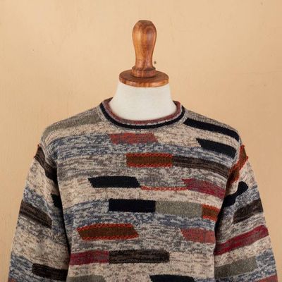 Alternate image for Mens Colorful Patterned 100 Alpaca Pullover from Peru Inca Walls