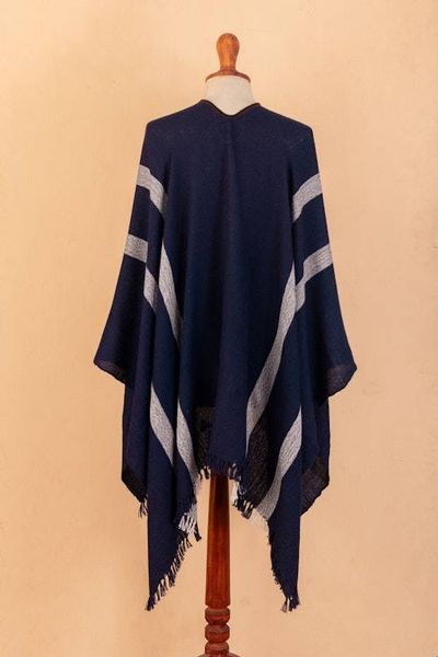 Alternate image for Striped Midnight Soft 100 Baby Alpaca Ruana with Suede Trim Midnight Seasons
