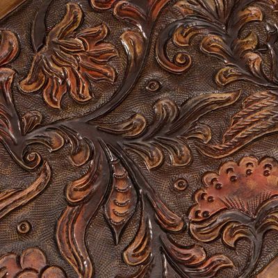 Alternate image for Floral Bird-Themed Embossed Leather and Wood Serving Tray Garden of Splendor