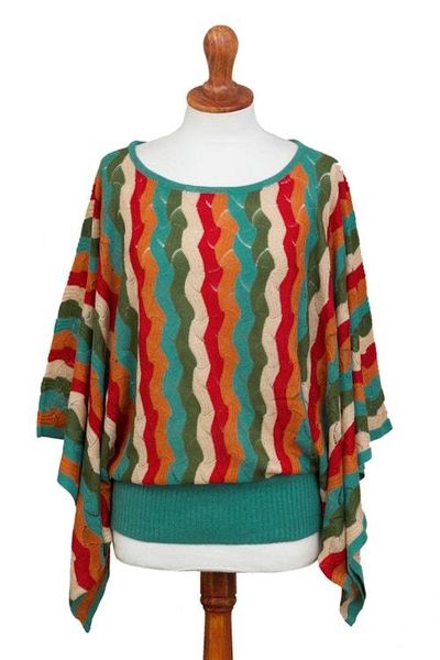 Alternate image for Green and Scarlet Vertical Stripe Alpaca Blend Sweater Tropical Heatwaves
