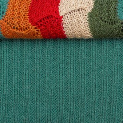 Alternate image for Green and Scarlet Vertical Stripe Alpaca Blend Sweater Tropical Heatwaves