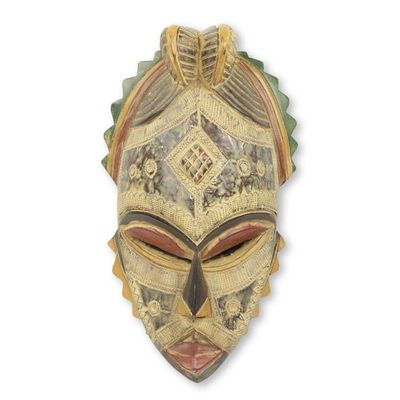 Alternate image for Textured Artisan Crafted Rustic African Mask Akan Helper