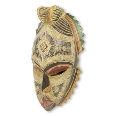 Alternate image for Textured Artisan Crafted Rustic African Mask Akan Helper