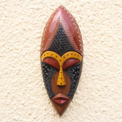 Alternate image for Hand Carved African Mask in Black, Brown and Yellow Face of Favor