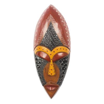 Alternate image for Hand Carved African Mask in Black, Brown and Yellow Face of Favor
