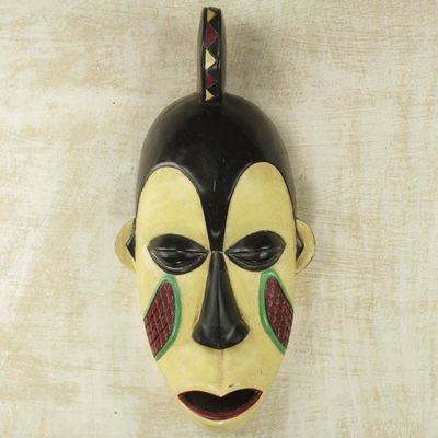 Alternate image for African Yoruba Tribe Hand Crafted Yellow Wood Wall Mask Yoruba Pride