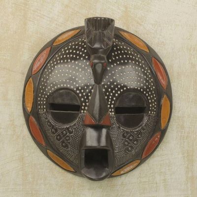 Alternate image for Circular African Wood and Aluminum Mask from Ghana Bird Wisdom