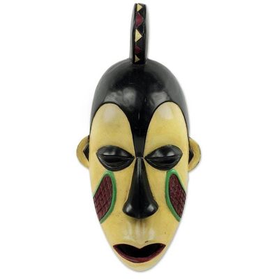 Alternate image for African Yoruba Tribe Hand Crafted Yellow Wood Wall Mask Yoruba Pride