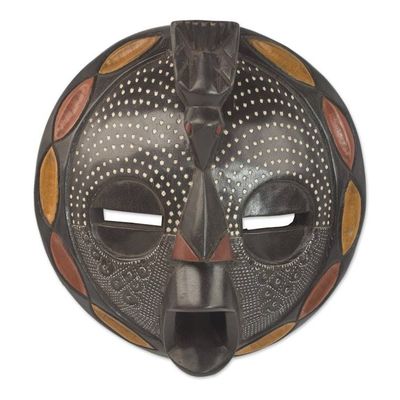 Alternate image for Circular African Wood and Aluminum Mask from Ghana Bird Wisdom
