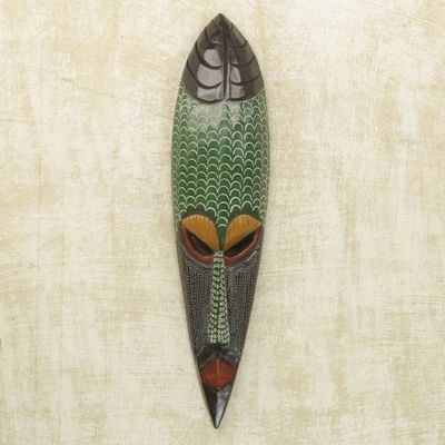 Alternate image for Handcrafted African Wood Mask in Green and Black from Ghana Greatness
