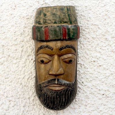 Alternate image for African Wood mask of a Bearded Face Crafted in Ghana Good Samaritan