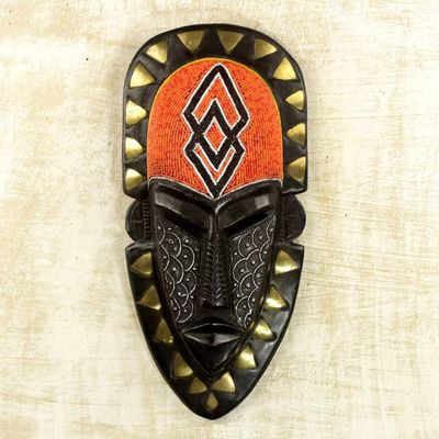 Alternate image for Hand Crafted African Wood Mask with Beads and Brass Accents Beaded Warrior
