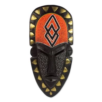 Alternate image for Hand Crafted African Wood Mask with Beads and Brass Accents Beaded Warrior