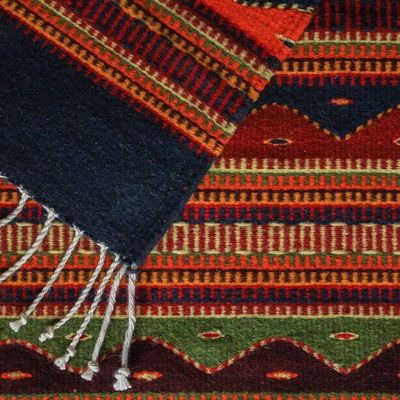 Alternate image for Multicolored Zapotec Wool Rug Waves of Dawn