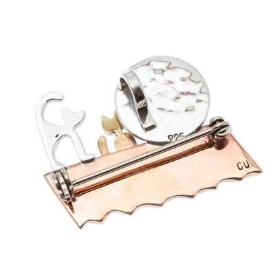 Alternate image for Handmade Cat Motif Brooch Pin Cats on a Roof