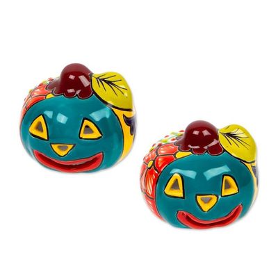 Alternate image for Jack-O-Lantern Talavera Ceramic Tealight Holders Pair Bright Jack-O-Lantern