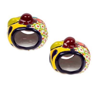 Alternate image for Jack-O-Lantern Talavera Ceramic Tealight Holders Pair Bright Jack-O-Lantern