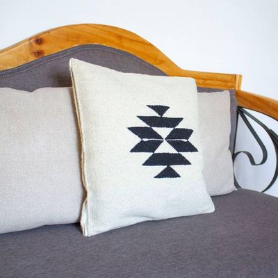 Alternate image for Zapotec Handwoven Wool Cushion Cover in Wheat and Black Chic Geometry