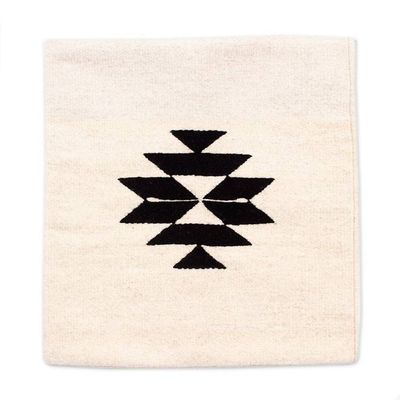 Alternate image for Zapotec Handwoven Wool Cushion Cover in Wheat and Black Chic Geometry