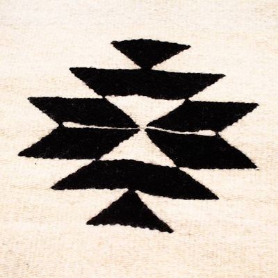 Alternate image for Zapotec Handwoven Wool Cushion Cover in Wheat and Black Chic Geometry