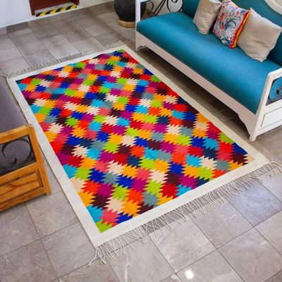 Alternate image for Modern Handwoven Zapotec Wool Area Rug with Star Motif 5x8 A Thousand Stars