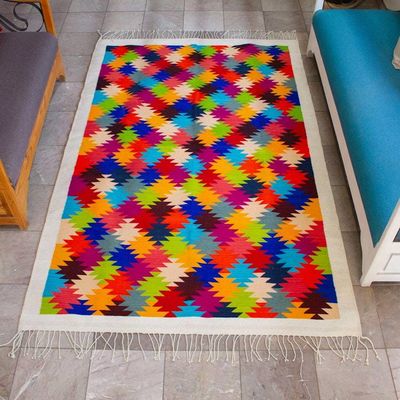 Alternate image for Modern Handwoven Zapotec Wool Area Rug with Star Motif 5x8 A Thousand Stars