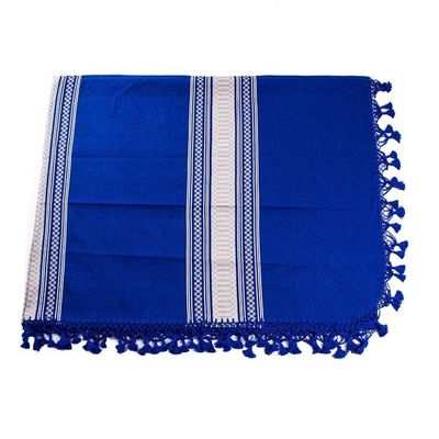 Alternate image for Royal Blue Cotton Hand Loomed Zapotec FullQueen Bedspread Memories in Blue