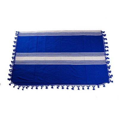Alternate image for Royal Blue Cotton Hand Loomed Zapotec FullQueen Bedspread Memories in Blue