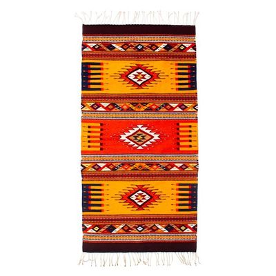 Alternate image for Handwoven Zapotec Wool Area Rug with Mexican Motifs 2.5x5 Phases of a Day