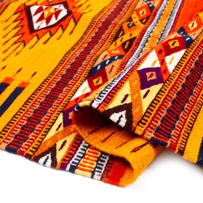 Alternate image for Handwoven Zapotec Wool Area Rug with Mexican Motifs 2.5x5 Phases of a Day