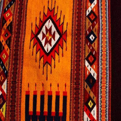 Alternate image for Handwoven Zapotec Wool Area Rug with Mexican Motifs 2.5x5 Phases of a Day