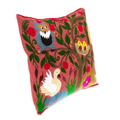 Alternate image for Handmade Tropical Floral Embroidered Cotton Cushion Cover Jungle Wings