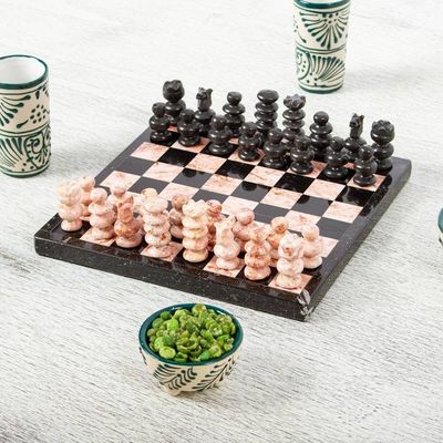 Alternate image for Marble Chess Set in Black and Pink from Mexico 7.5 in. Black and Pink Challenge
