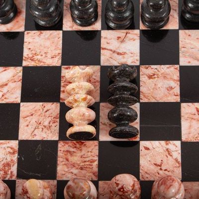 Alternate image for Marble Chess Set in Black and Pink from Mexico 7.5 in. Black and Pink Challenge