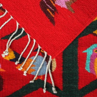 Alternate image for Artisan Crafted Red Wool Area Rug with Birds 2x3.5 Scarlet Staff of Life