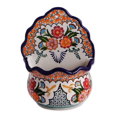 Alternate image for Hand-Painted Talavera-Style Ceramic Wall Planter from Mexico Bouquet Display