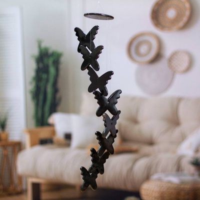 Alternate image for Fantasy-Inspired Hand-Carved Black Onyx Butterfly Mobile Midnight Butterflies