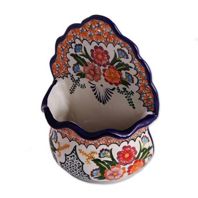 Alternate image for Hand-Painted Talavera-Style Ceramic Wall Planter from Mexico Bouquet Display