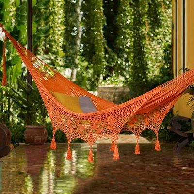 Alternate image for Orange Tasseled Cotton Hammock Single From Mexico Veranda in Orange