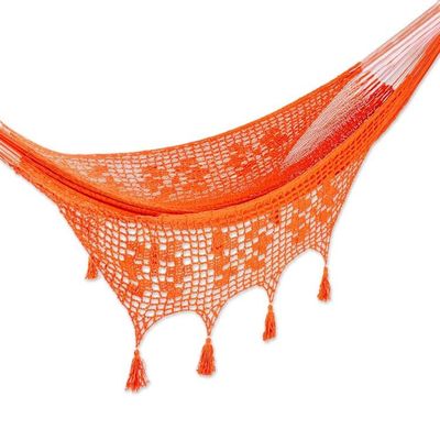 Alternate image for Orange Tasseled Cotton Hammock Single From Mexico Veranda in Orange