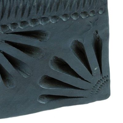 Alternate image for Mexican Handmade Barro Negro Black Ceramic Mini Flower Pot Square Peacock
