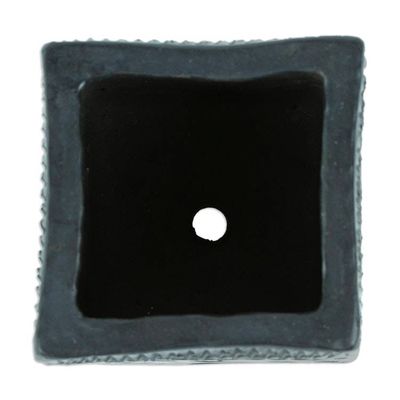 Alternate image for Mexican Handmade Barro Negro Black Ceramic Mini Flower Pot Square Peacock