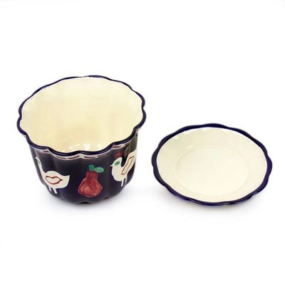 Alternate image for Dove and Fruit-Themed Blue Ceramic Flower Pot and Saucer Dreamy Doves