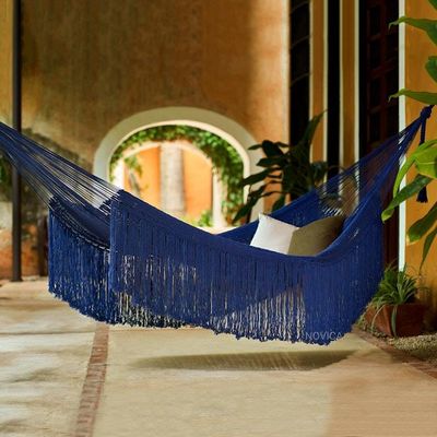 Alternate image for Fringed Navy Cotton Rope Hammock Double From Mexico Yucatan Dreams