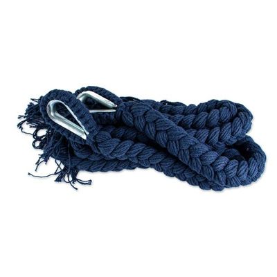 Alternate image for Fringed Navy Cotton Rope Hammock Double From Mexico Yucatan Dreams